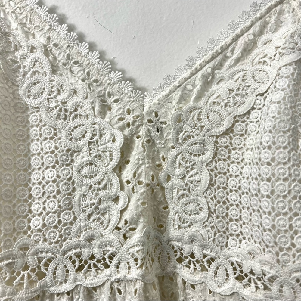Womens White Lace Eyelet Embroidered Cottagecore Festival Romantic Tank Cami Top - Picture 5 of 13